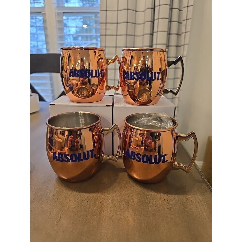 Absolut Vodka ABSOLUT. Set of 4 Moscow Mule Mug Barware Copper ~ New W/Boxes